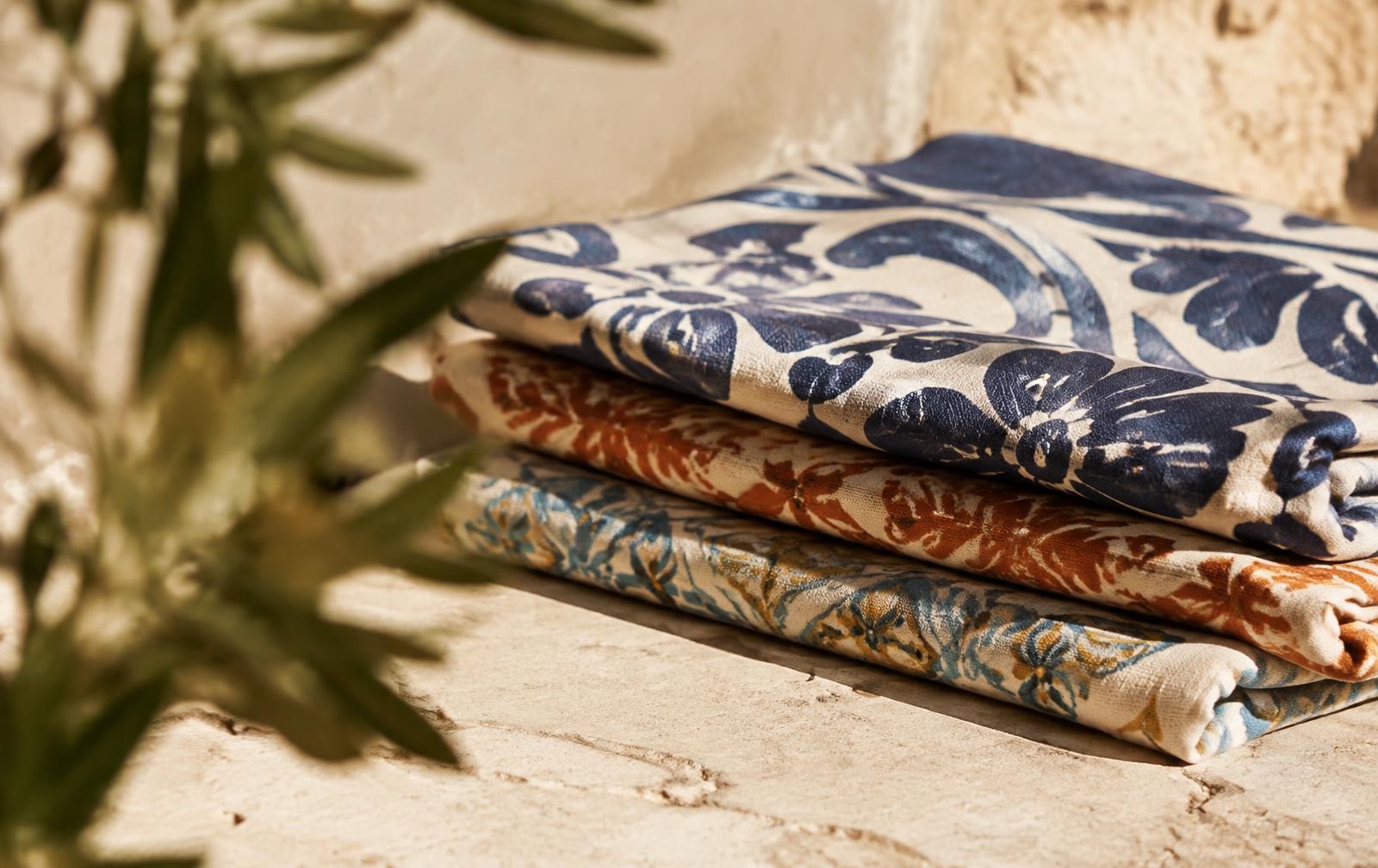 Hand-printed Mediterranean textiles on limestone